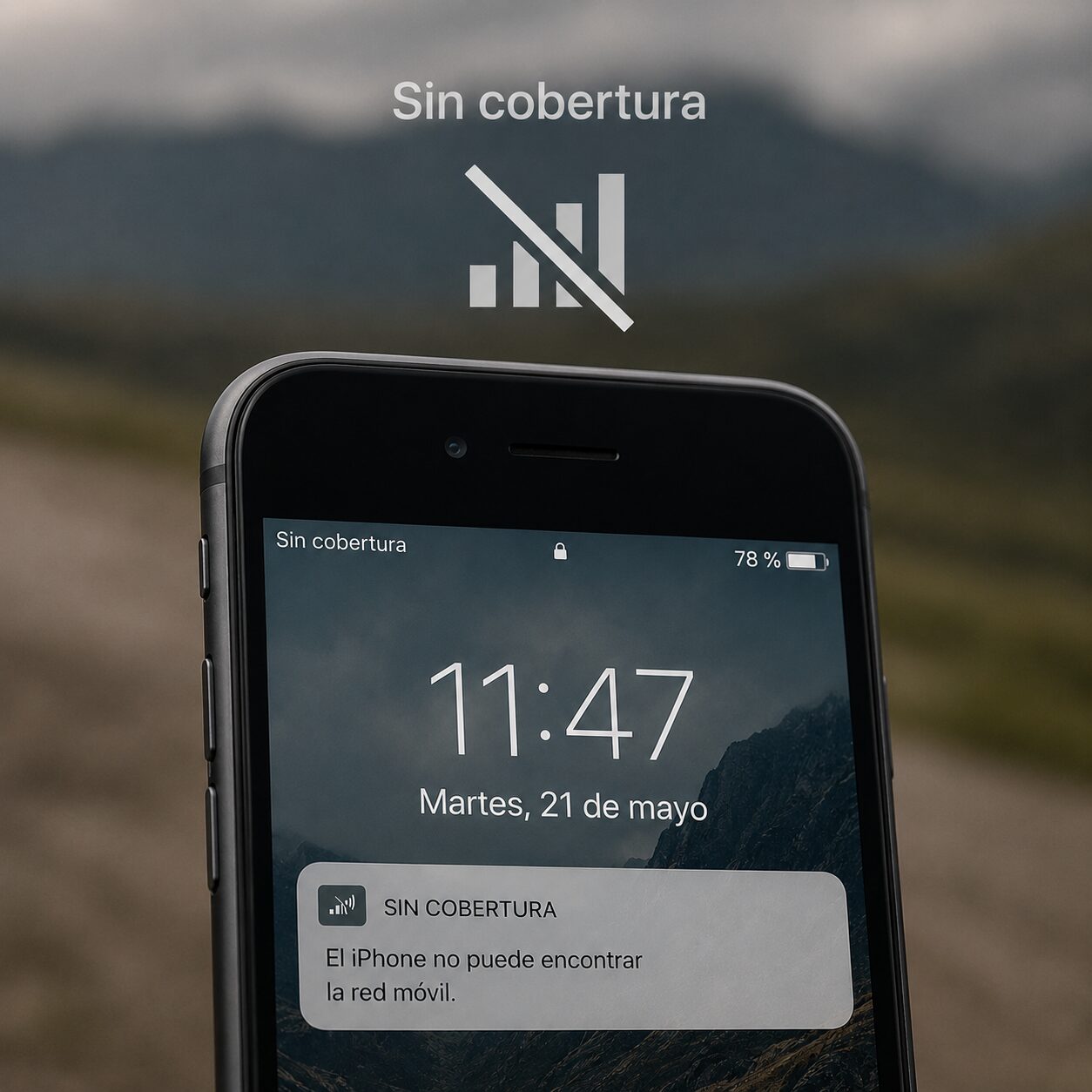 iPhone mostrando mensaje de “Sin cobertura” en pantalla.