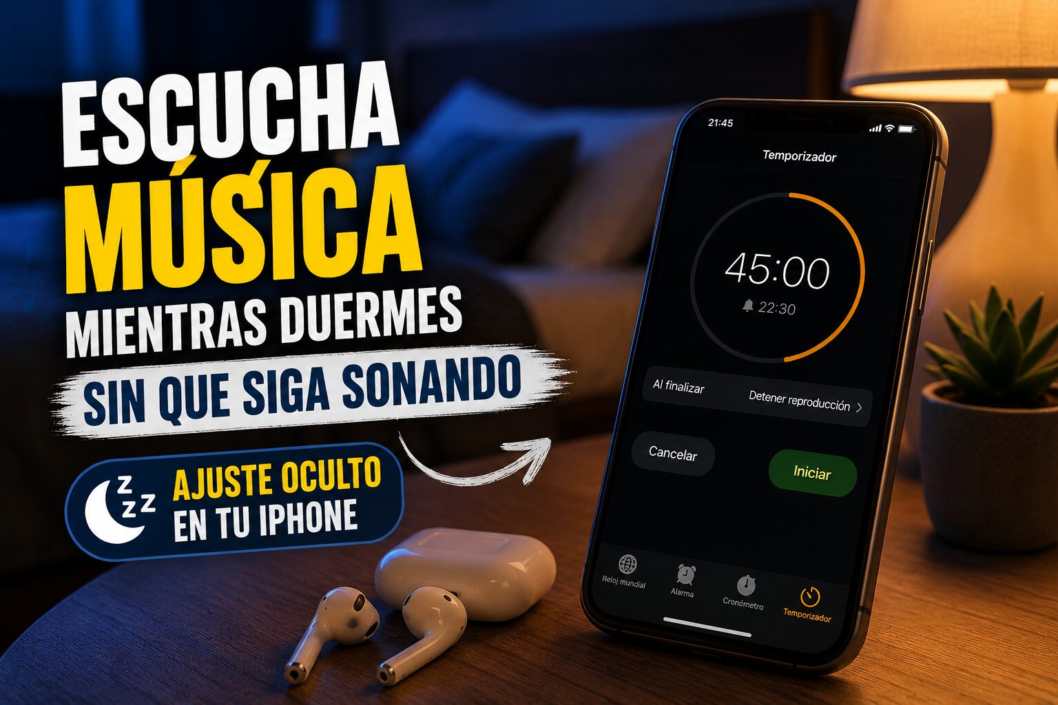 iPhone con temporizador para dormir con música