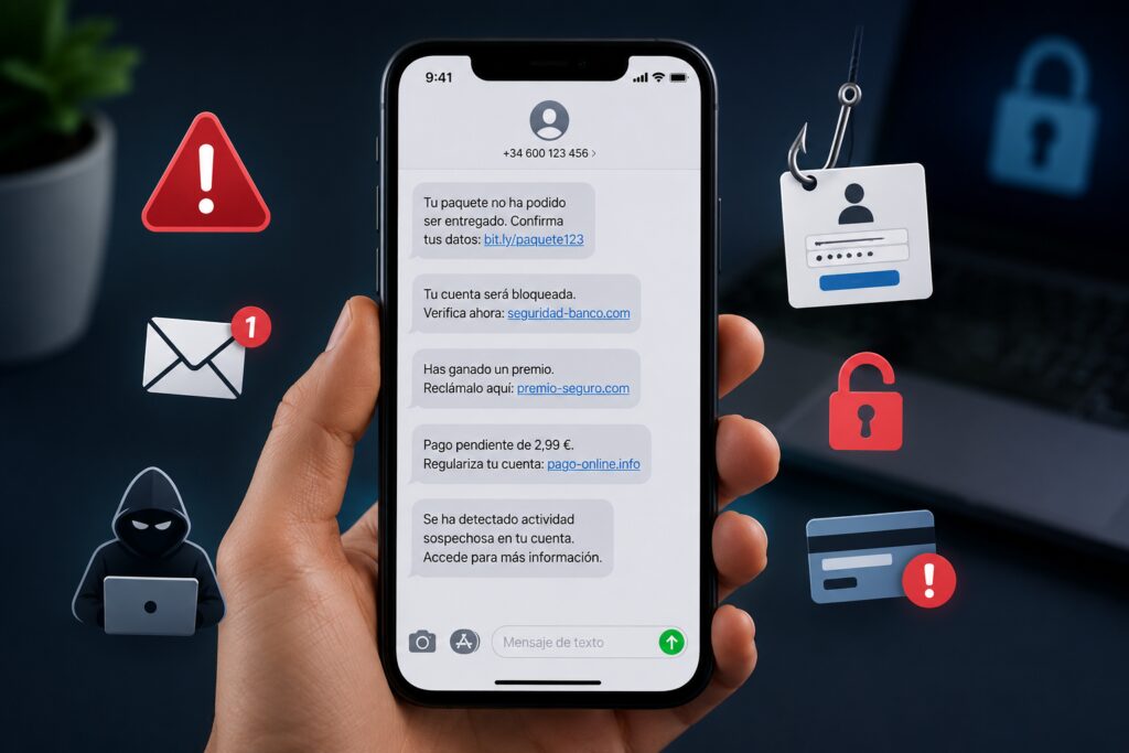 Ejemplos de mensajes fraudulentos con enlaces en iPhone