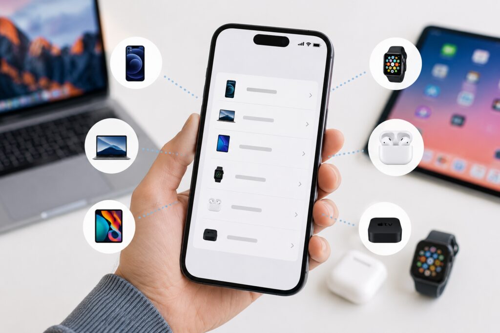 Lista de dispositivos vinculados al Apple ID en un iPhone